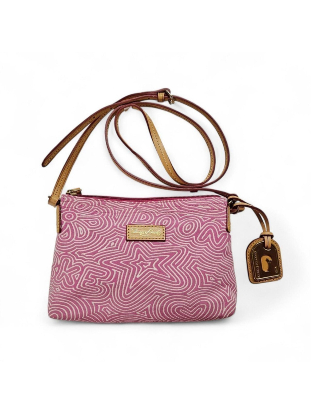 Dooney Bourke Doodle Swirl Canvas Leather Crossbody Pochette Pink